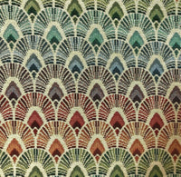 Thumbnail for Beige Bow Arch Tropical Geometric Blue Green  Woven Fabric by Meter Upholstery