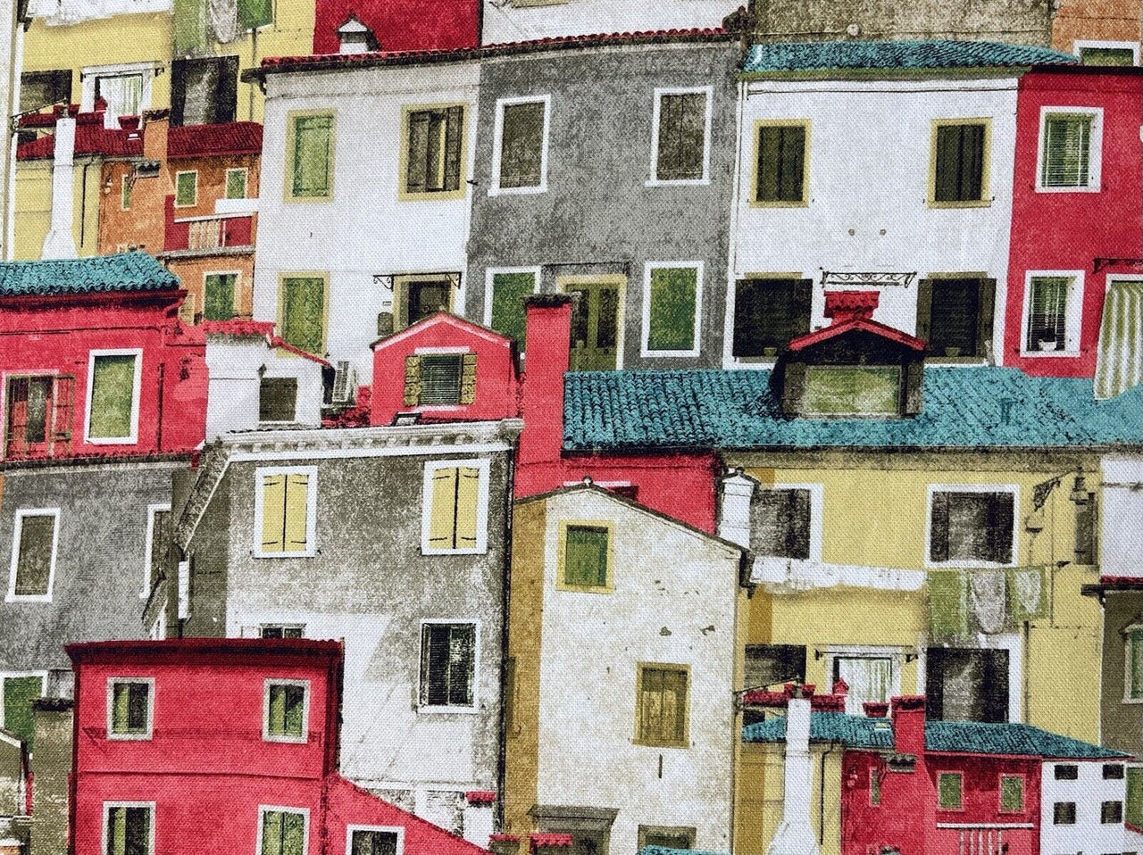 Positano Village Houses Printed Cotton Fabric By Meter Mediterranean Inspired