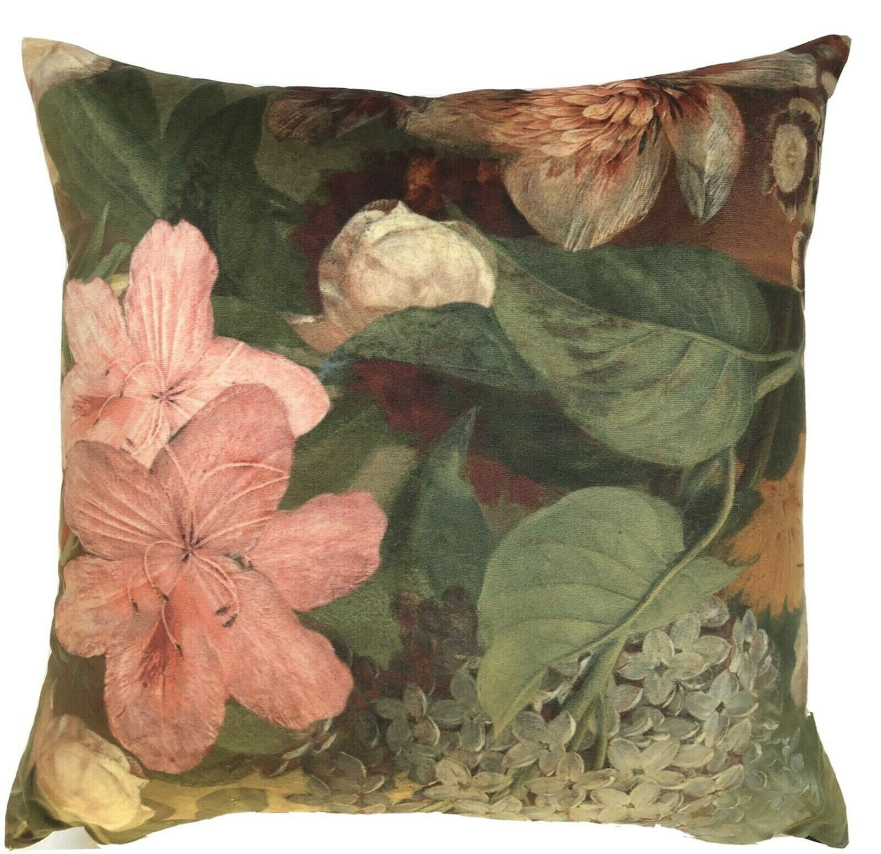 Floral Throw Pillow Case Golden Age Velvet Cushion Cover Green Red Ros –  Home Zone Studio