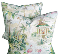 Thumbnail for Pagoda Cushion Cover White Pink Flamingo Bird Botanical Tropical Palm Tree Leaf