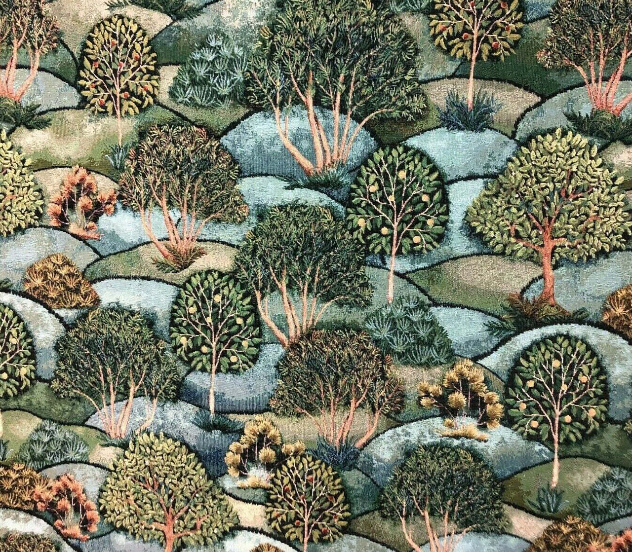 Apple Trees Botanical Fabric By The Meter Green Tapestry Sewing Material Vintage Style Upholstery Textile
