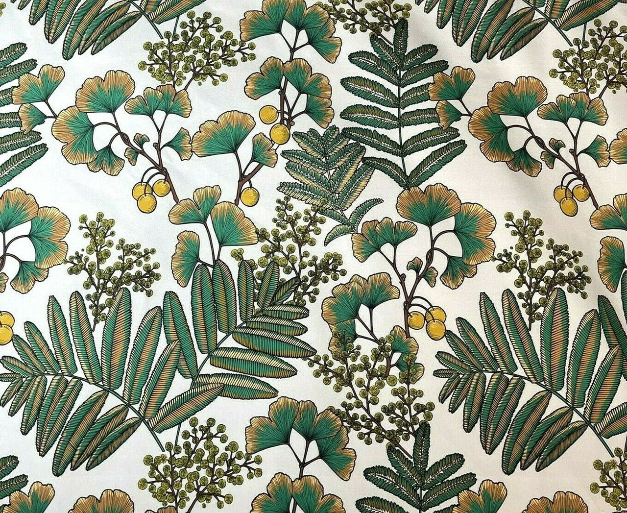 Gingko Bilboa Floral Cotton Fabric by Meter Botanical Mimosa Sewing Fabric Yellow Textile Green Leef Pattern For Crafts