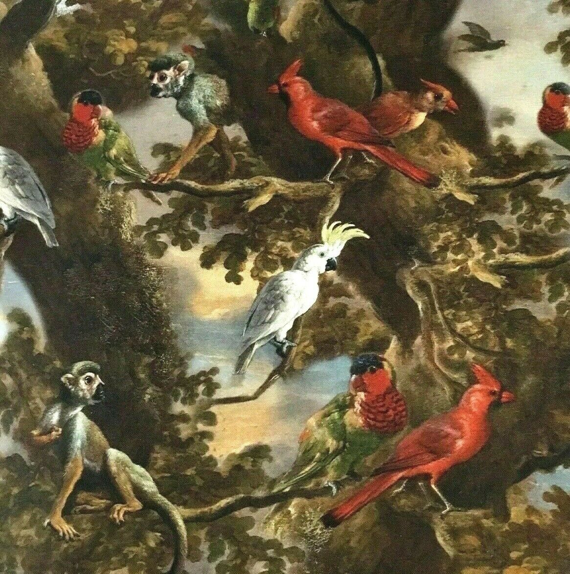 Golden Age Beasties Birds Cotton Fabric By The Meter Artistic Printed Sewing Material Flora Fauna Monkeys Textile for cushions upholstery arts crafts