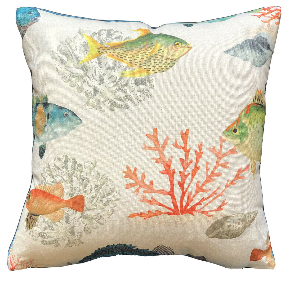 Fishes Throw Pillow Case Corals Cotton Cushion Cover Blue Pillowcase Orange Sofa Decore Yellow Couch Decor