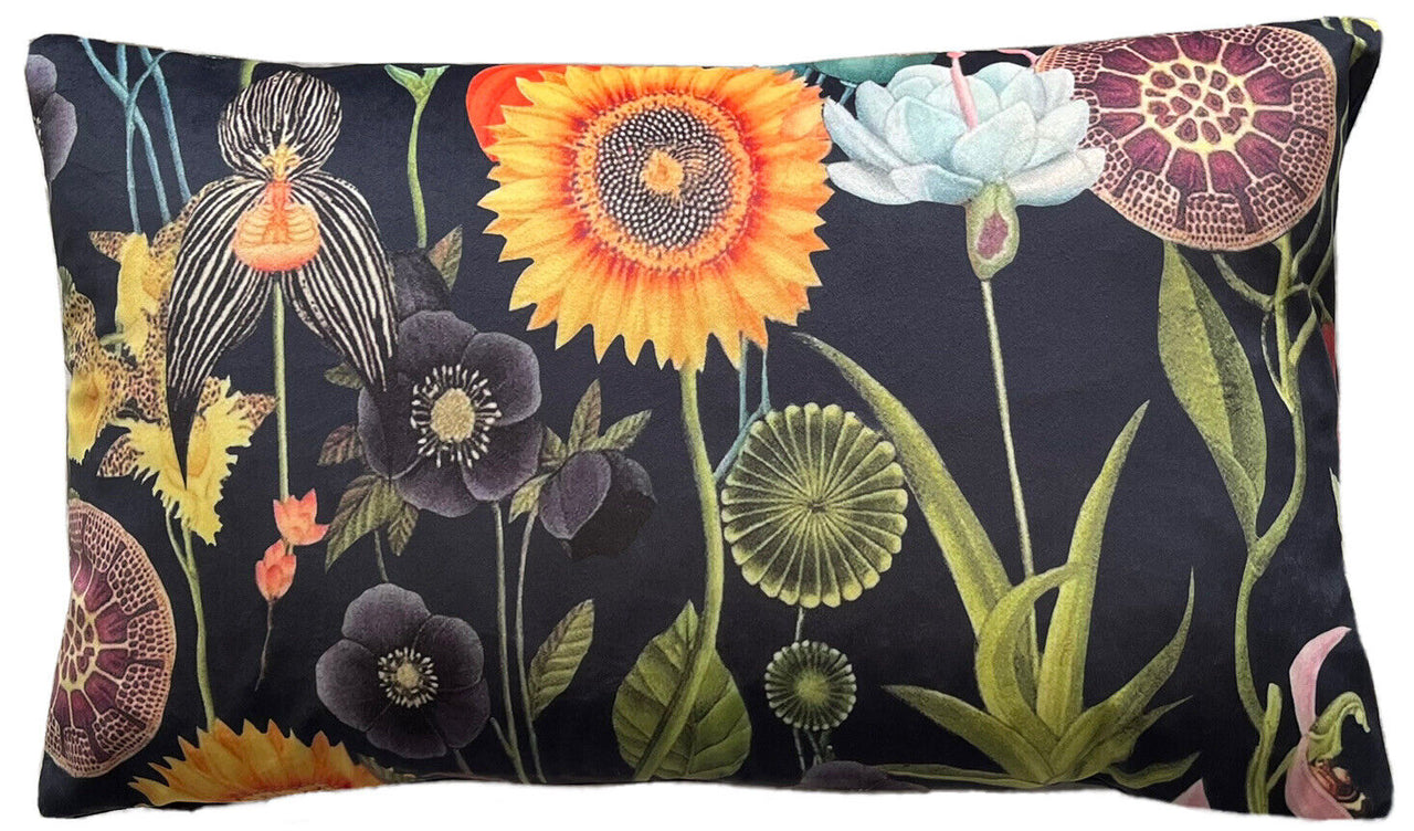 Dark Botanical Floral Poppy Cushion Cover - Elegant Sofa Decor