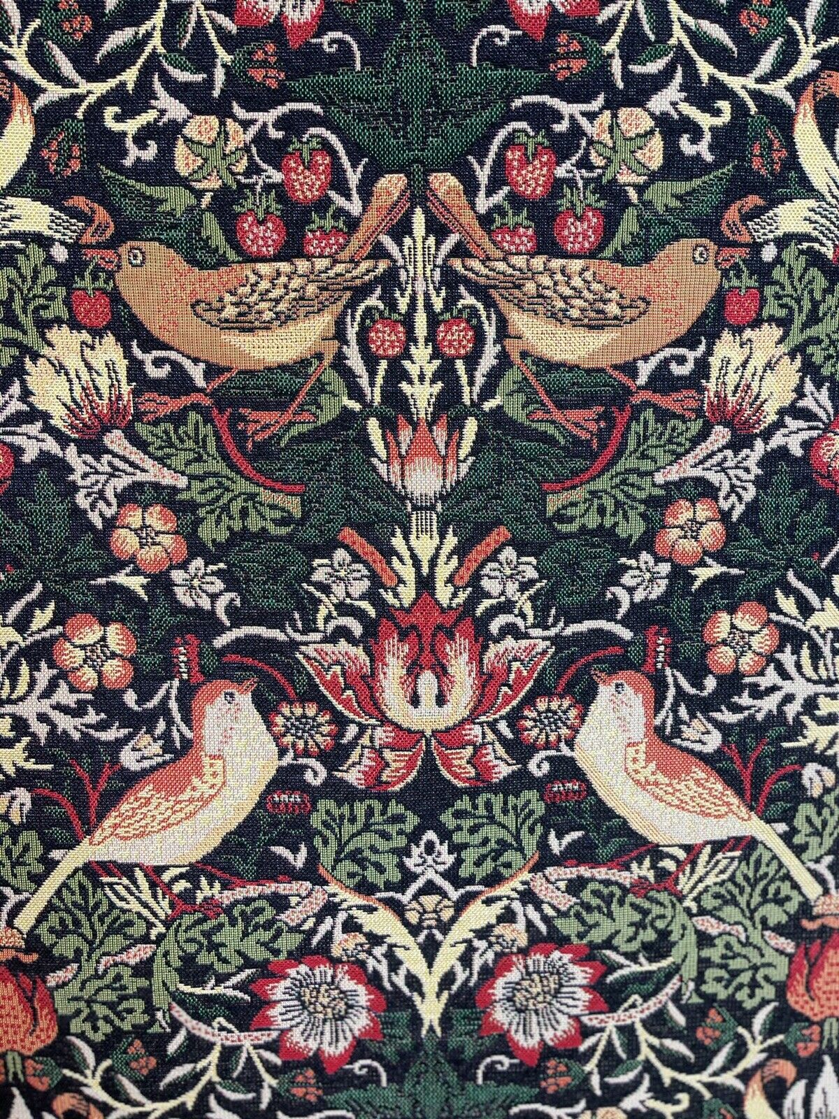 Strawberry Thief William Morris  Woven Fabric Sold by Meter Upholstery Black Red Green