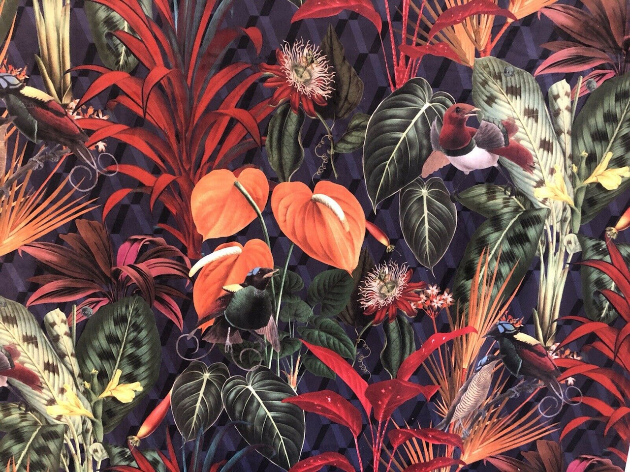 Deep Jungle Velvet Fabric / Sewing Material / Tropical Pattern / Upholstery Textile