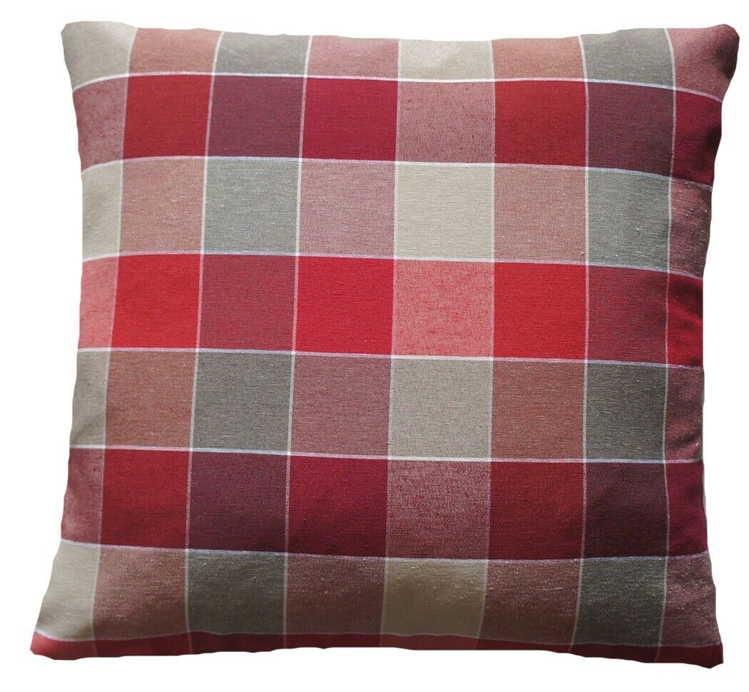 Checks Cushion Cover White Beige Red Woven Cotton Fabric 16" 18" 20" 22" 24"