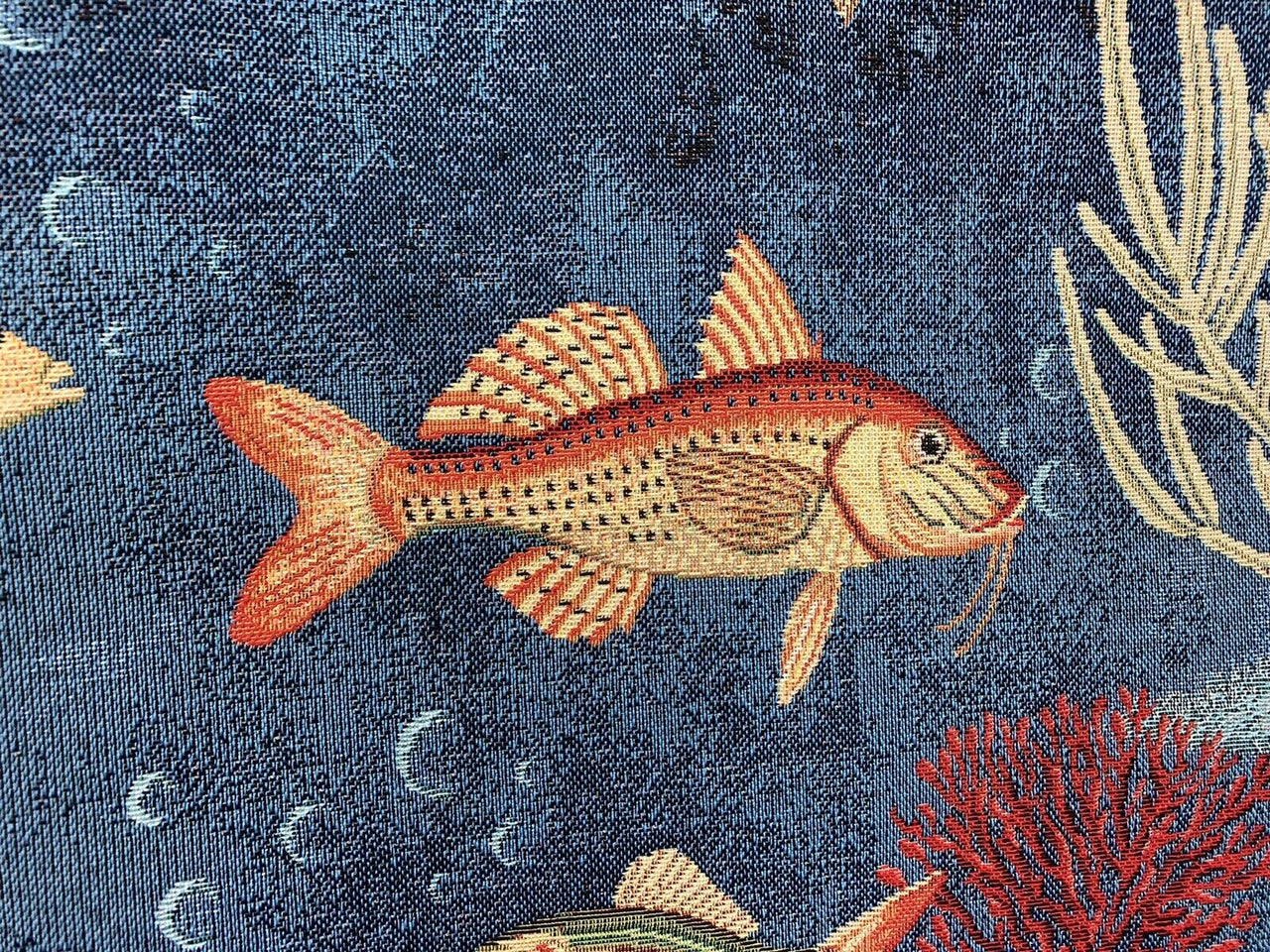 Fishes And Corals Costal Upholstery Fabric Sold by Meter Blue Nautical Tapestry Textile