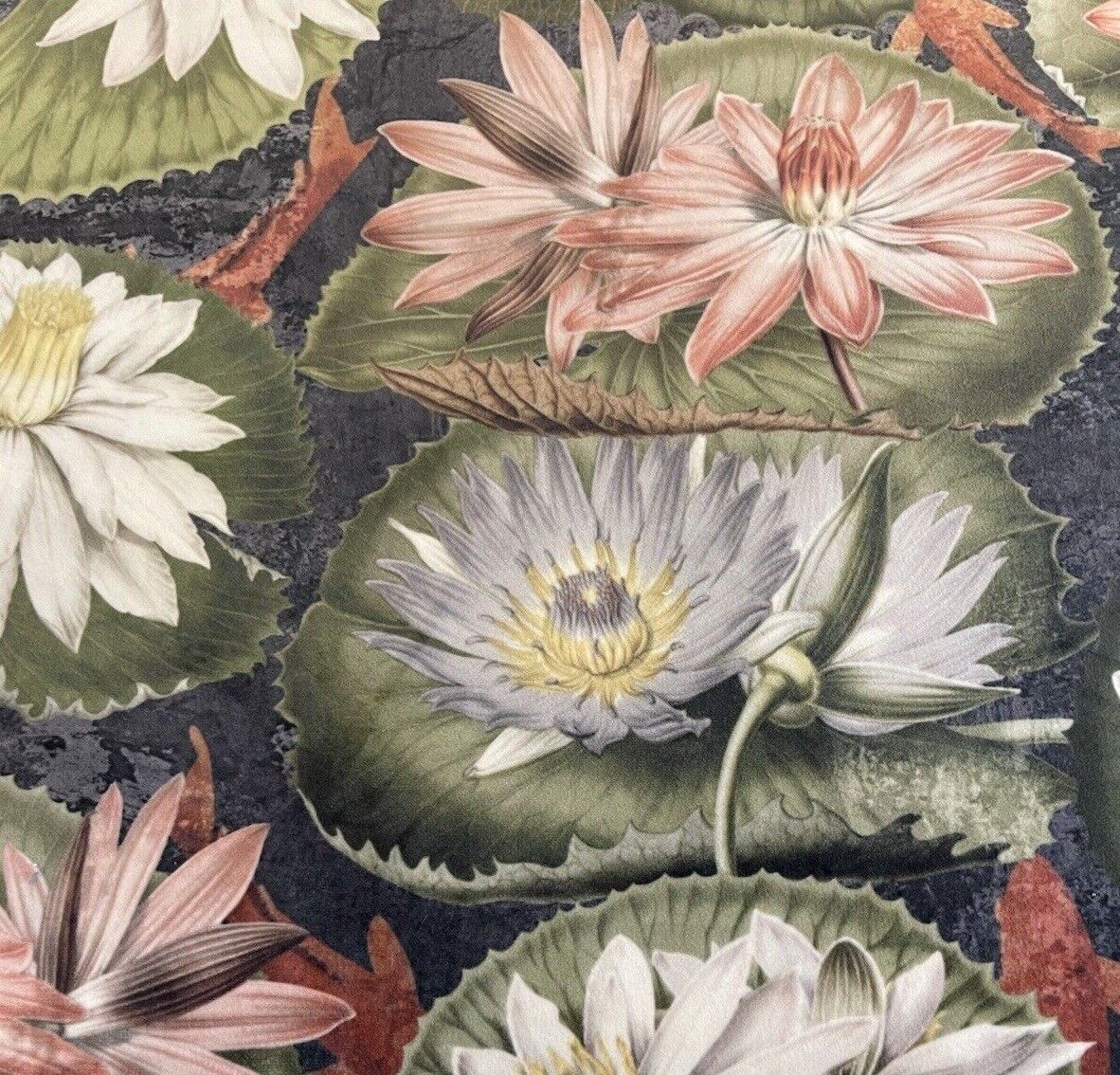 Water Lilly Velvet Fabric by Meter Pink Lotus Pattern Sewing Material White Green Red Fish Pond Nature