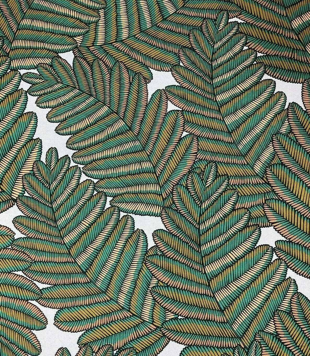 Fern Cotton Fabric by Meter Green Botanical Sewing Material Tree Light Grey Yellow  Golden Bronze Colors Textile