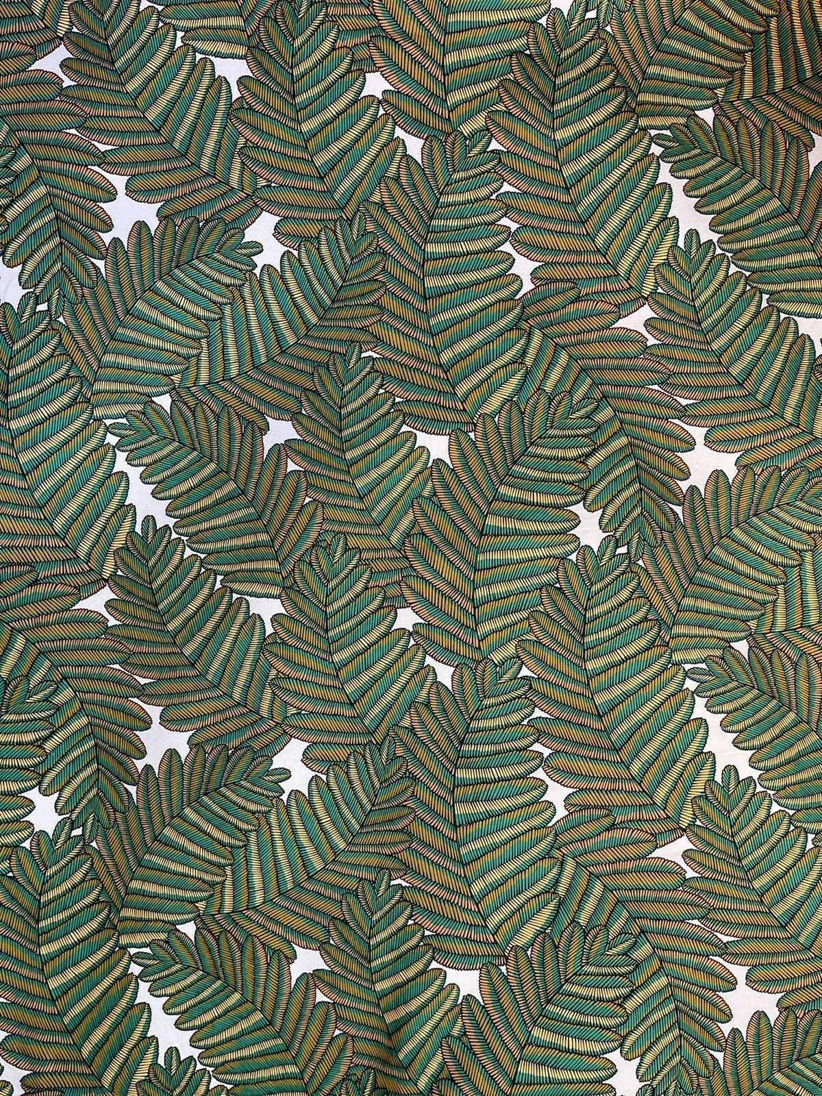 Fern Cotton Fabric by Meter Green Botanical Sewing Material Tree Light Grey Yellow  Golden Bronze Colors Textile