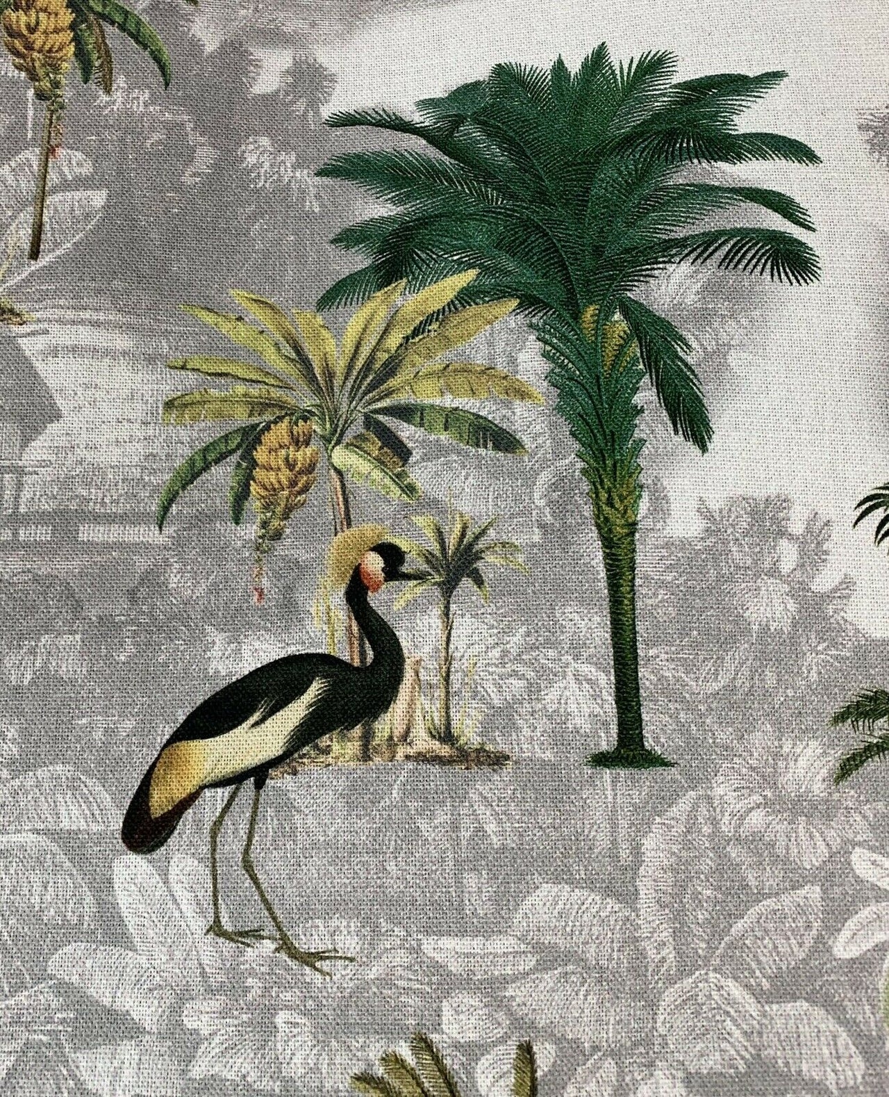 Safari Animals fabric by the meter Grey Cotton Sewing Material Green Palm Tree Elephant Zebra Panther Flamingo Pattern Textile for cushions curtains blinds