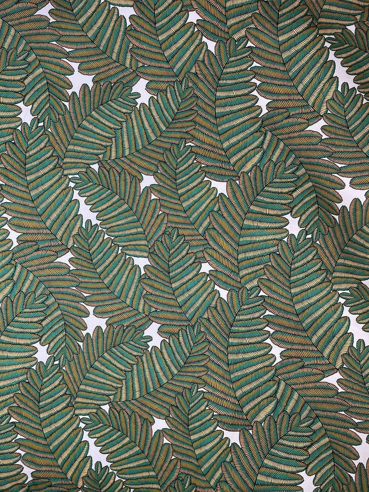 Fern Cotton Fabric by Meter Green Botanical Sewing Material Tree Light Grey Yellow  Golden Bronze Colors Textile