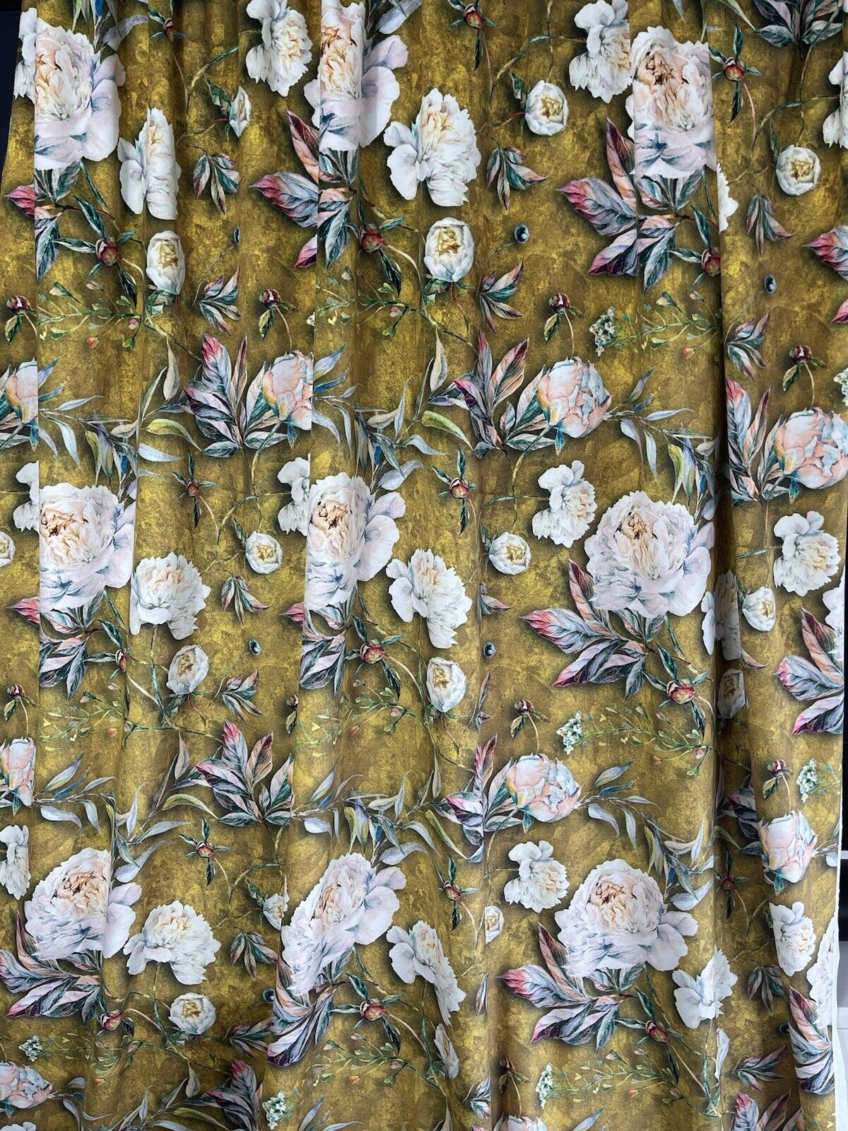 Light Pink Roses in Bloom Printed on Yellow Gold Color Velvet  Fabric Sold by Yard Meter DIY Upholstery Floral Sewing Material By Yards Metros Flowers Curtain Textile