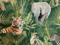 Thumbnail for Safari Animals Fabric By Meter Green Cotton Sewing Material Tiger Elephant Zebra Giraffe Monkey Animal Print Textile