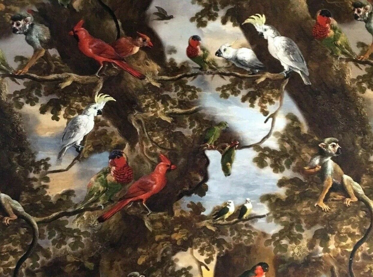 Golden Age Beasties Birds Cotton Fabric By The Meter Artistic Printed Sewing Material Flora Fauna Monkeys Textile for cushions upholstery arts crafts