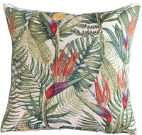 Thumbnail for Birds Of Paradise Beige Woven Cushion Cover Tropical Orange Flower Green Plants