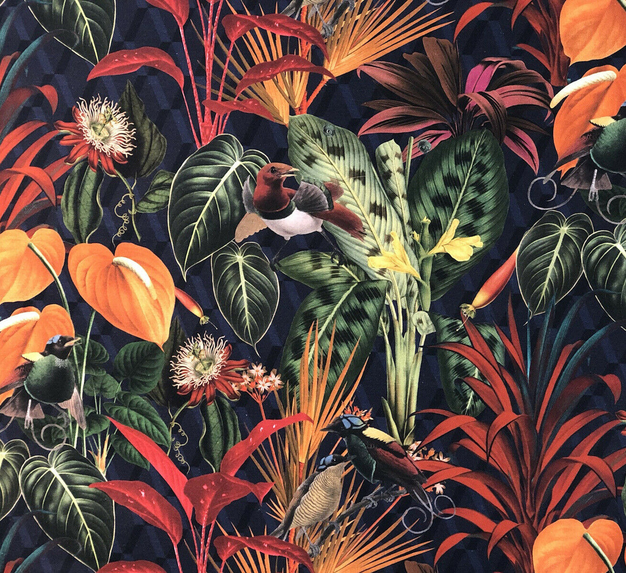 Deep Jungle Cotton Fabric by The Meter Floral Sewing Material Tropical Textile