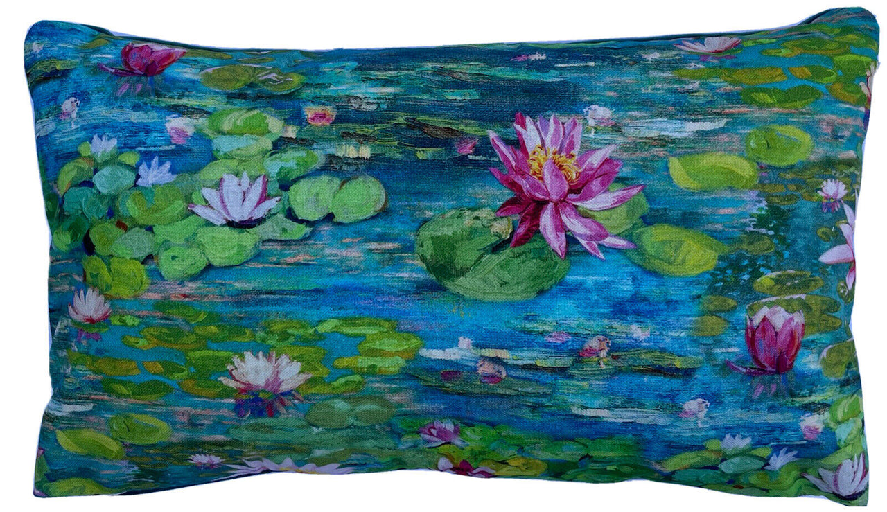 Lotus Cushion Cover Cotton Plants Botanical Water Lilly Pond Flowers Leaves Blue