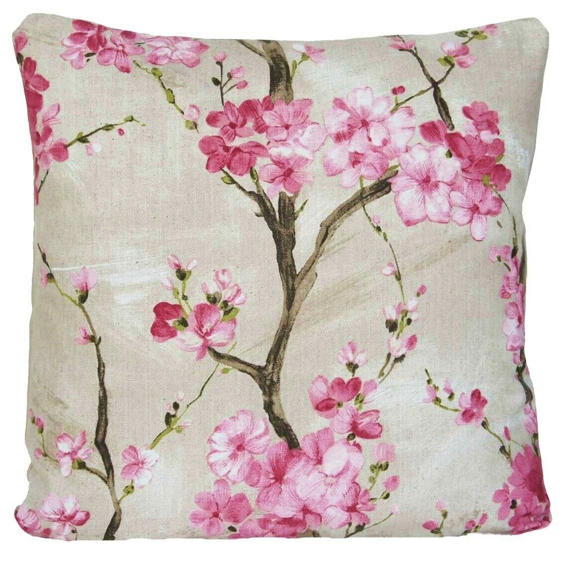 Tree Cushion Cover Pink Cherry Blossom Cotton Printed Fabric 16" 18" 20" 22"