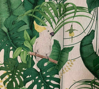 Thumbnail for Royal White Cockatoo Green Fern Leaves Parrots Printed Cotton Fabric by Meter