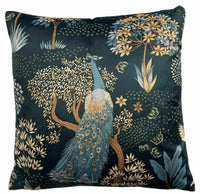 Thumbnail for Peacock Cushion Cover Botanica Floral Tree Bird Animal Midnight Blue Teal Bronze