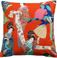 Thumbnail for Red Cushion Cover Oriental Japanese Kimono Throw Pillow Case Printed Fabric Orange Red Blue 18