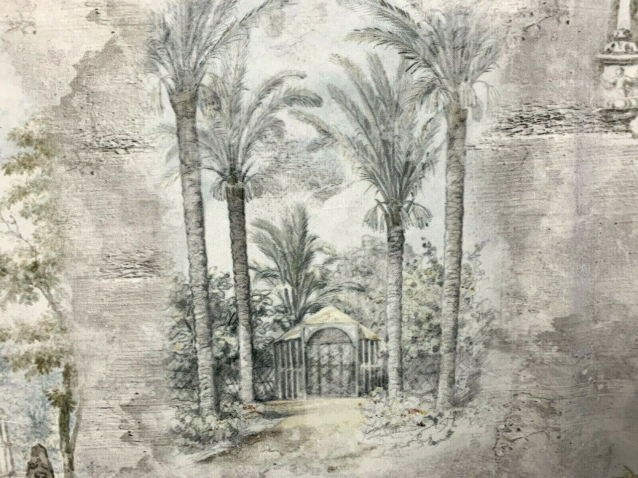 Toile Oriental Fresco Colonial Romantic Italian Velvet Palm Trees Grey by Meter