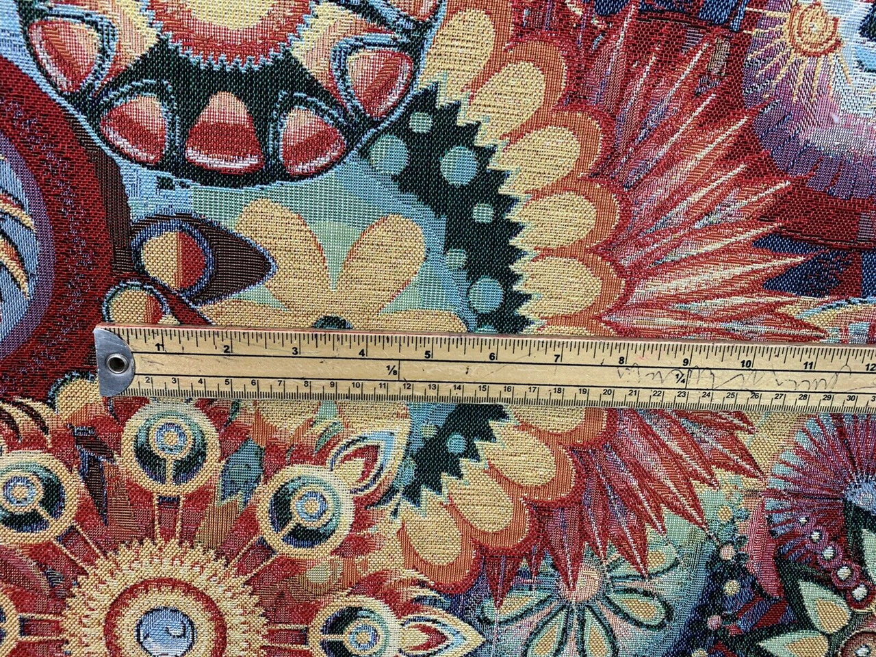 Mandala Gobelin Woven Fabric by Meter Upholstery Red Orange Yellow Artistic Pop