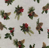 Thumbnail for Pinecones Cotton Fabric - Festive Christmas Print, Red & Green Winter Holiday Material for Sewing & Crafts