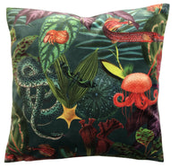 Thumbnail for Fantasy Italian Velvet Cushion Cover Botanical Animal Print Birds Snake Floral