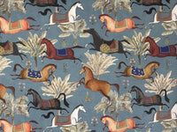 Thumbnail for Arabian Horses Blue Cotton Fabric - By Meter