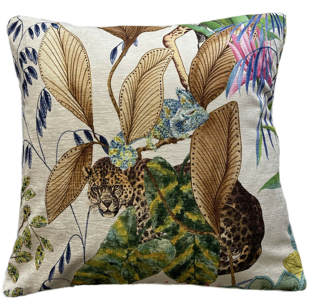 Leopard Cushion Cover /Cream Pink and Green Color/ Pattern Tonga / Jungle Animals Giraffe