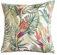 Thumbnail for Birds Of Paradise Beige Woven Cushion Cover Tropical Orange Flower Green Plants