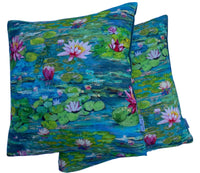 Thumbnail for Lotus Cushion Cover Cotton Plants Botanical Water Lilly Pond Flowers Leaves Blue