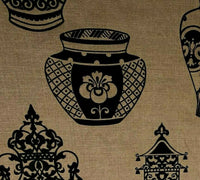 Thumbnail for Porcelain Ming Brown Flock Printed Linen Fabric Lorca by Meter CLEARANCE SALE