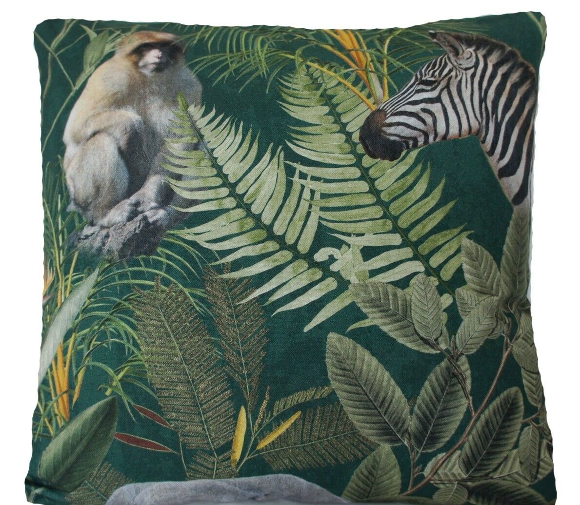 Tiger Cushion Cover Jungle Animals Printed Cotton Throw Pillow Case Green Forest Monkey Giraffe Zebra Print Sofa Decor 16"
