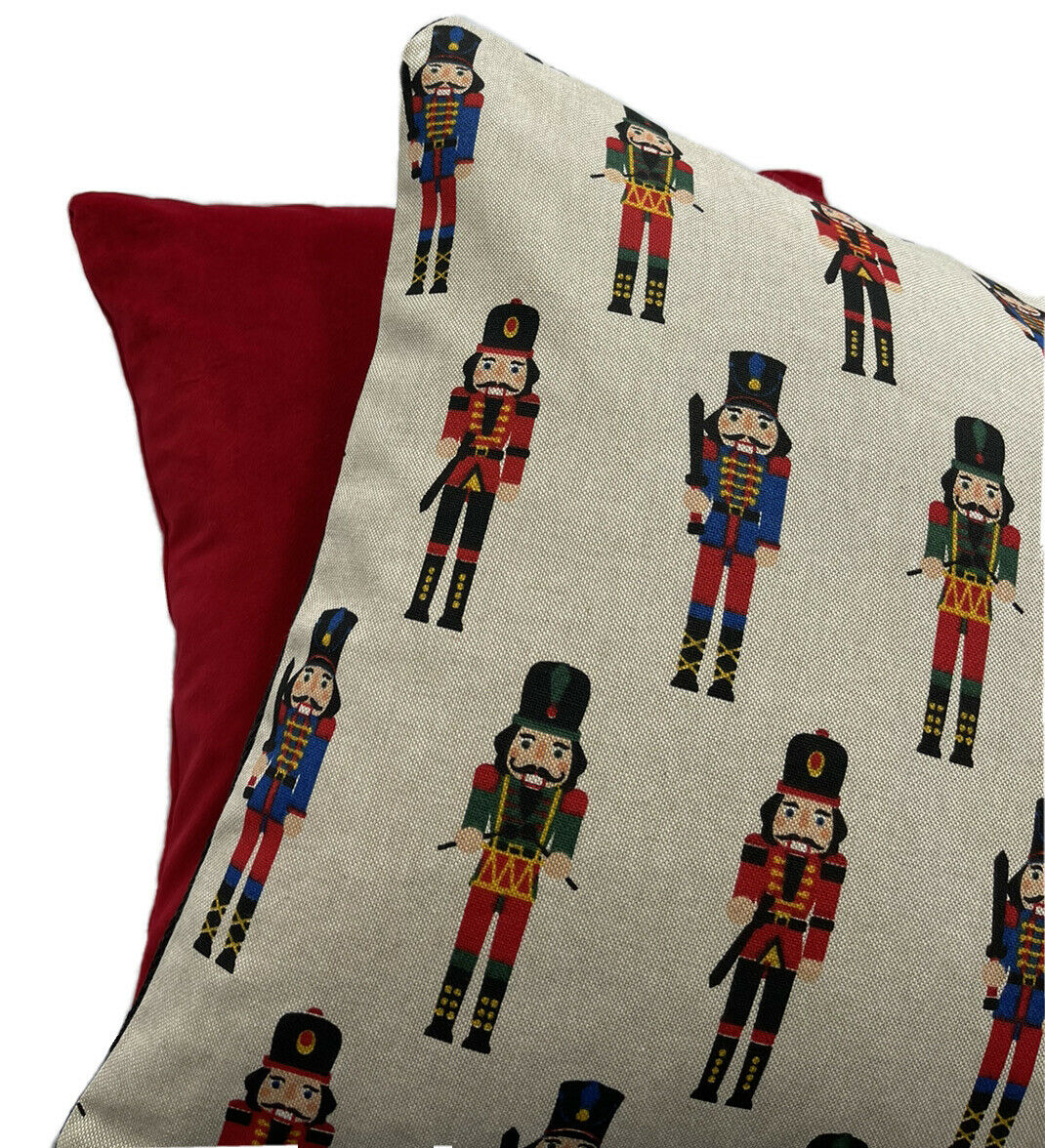 Nutcracker Cushion Cover Xmas Gift Festive Red Pillow Case Soldiers Toy Kids