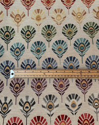Thumbnail for Peacock Feathers: Beige Geometric Upholstery Fabric by the Meter