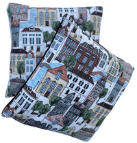 Thumbnail for Village Houses Cushion Cover Town Streets Lamppost River Downtown White City