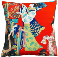 Thumbnail for Red Cushion Cover Oriental Japanese Kimono Throw Pillow Case Printed Fabric Orange Red Blue 18