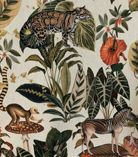 Thumbnail for Jungle Kingdom Cotton Fabric By Meter Animals Sewing Material Monkey Zebra Leopard Pattern Textile Floral Tropical design for Pillows Cushions Crafts Curtains