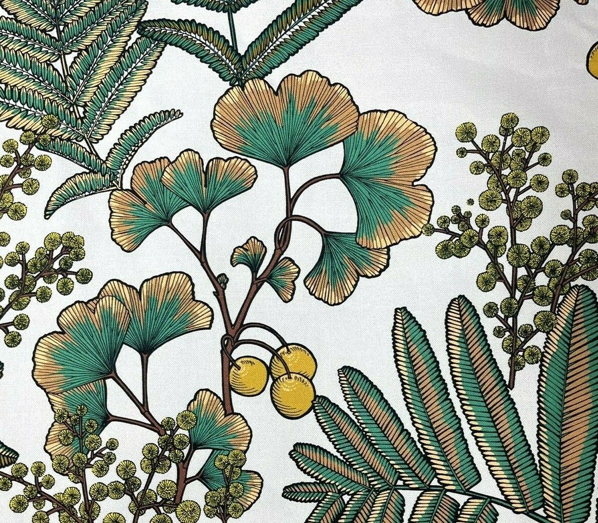 Gingko Bilboa Floral Cotton Fabric by Meter Botanical Mimosa Sewing Fabric Yellow Textile Green Leef Pattern For Crafts