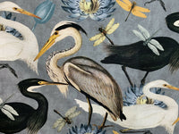 Thumbnail for Herons Birds fabric By Meter Grey Cotton Sewing Material Romantic Lotus Floral Pattern Tulips Grey Blue Yellow Textile