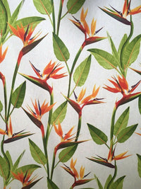 Thumbnail for Orange Flowers Cotton Linen Fabric Floral Green Grey Sold by Metre
