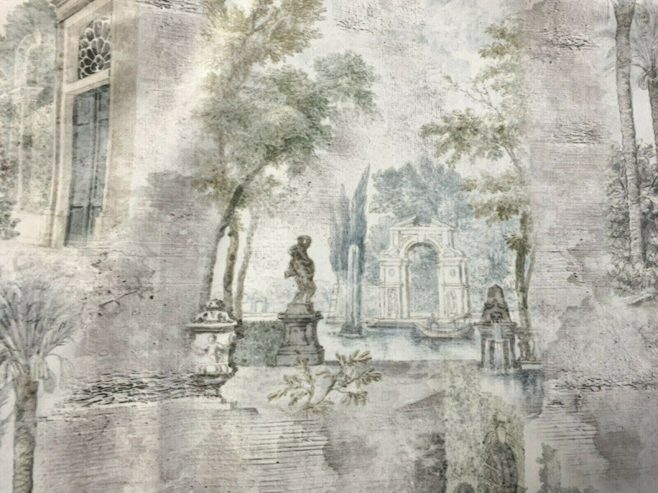 Toile Oriental Fresco Colonial Romantic Italian Velvet Palm Trees Grey by Meter