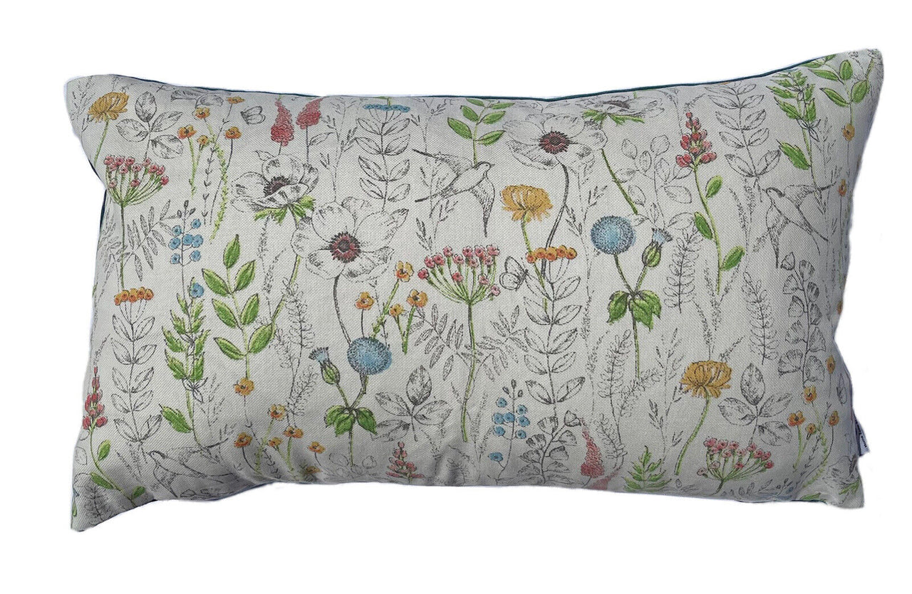 Floral Fields Cushion Cover Cotton Plants Botanical Flowers Leaves Butterfly