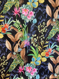 Thumbnail for Tonga Jungle Black Fabric By The Meter Leopard Sewing Material Giraffe Botanic Floral Plants Animals pattern Textile