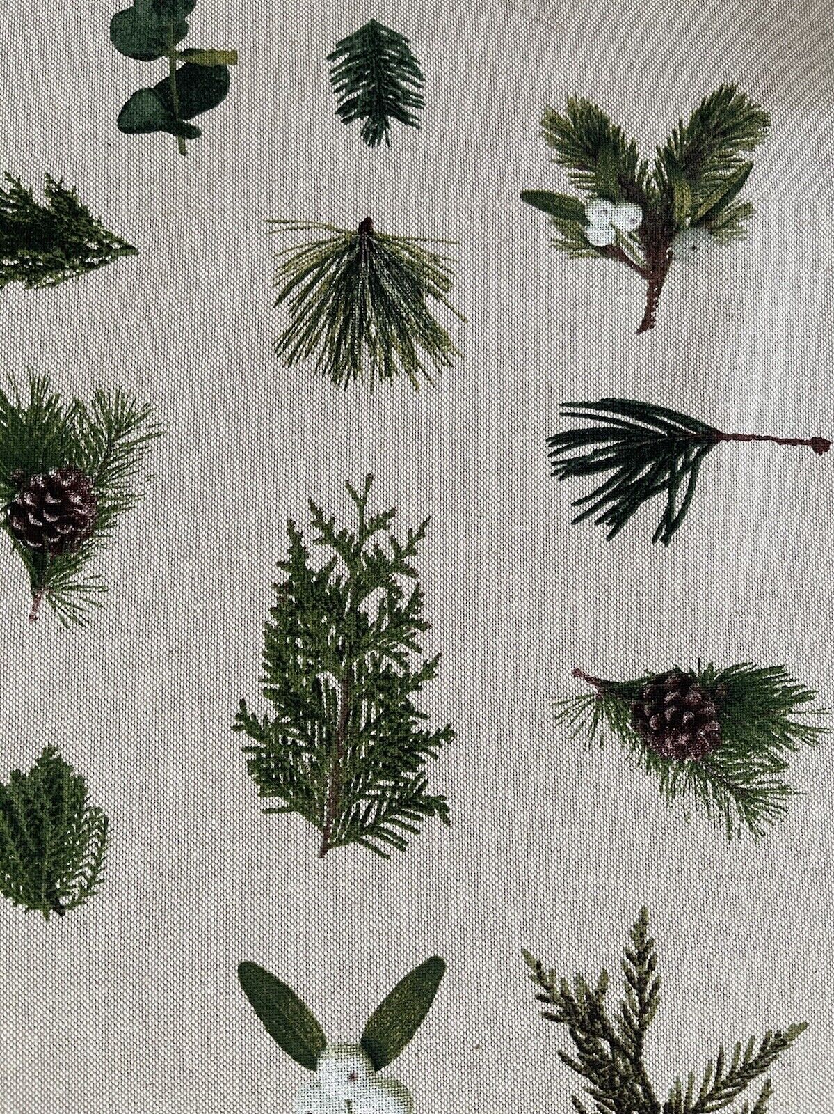 Mistletoe Cotton Fabric - Green Pine Tree Leaves Print, Christmas Sewing Material for Home Decor & Crafts